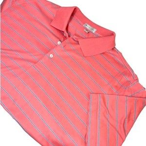Peter Millar Coral Polo Shirt with Blue Stripes